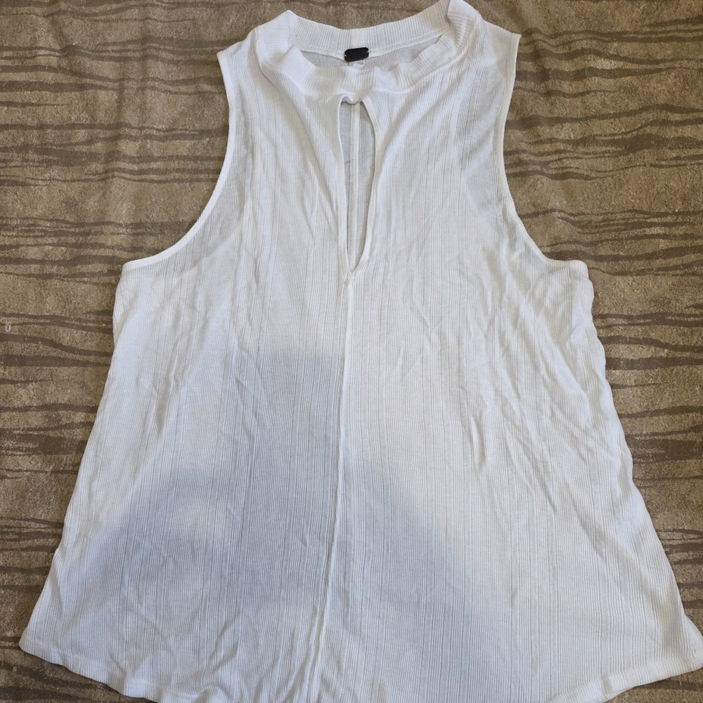 We The Free White Ribbed Keyhole Tank Top
